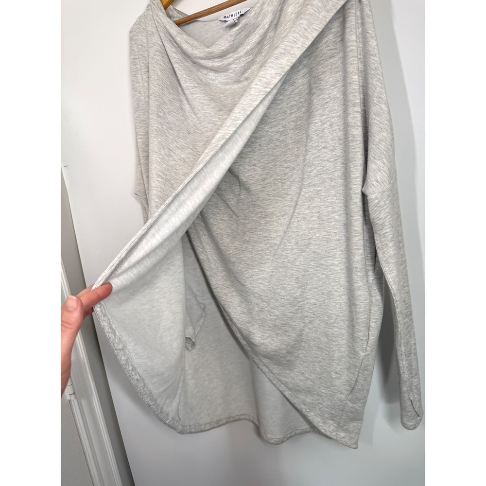 Athleta Purana Wrap Sweatshirt Heather Gray Hooded Thumbhole Pullover Sz M Tunic - Picture 7 of 12